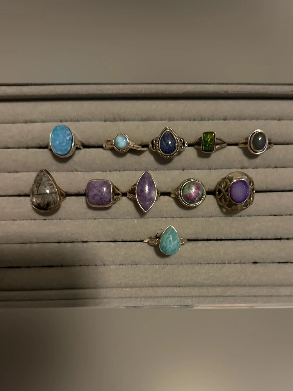 Sterling Silver Multi-Stone Purple & Turquoise Statement Ring